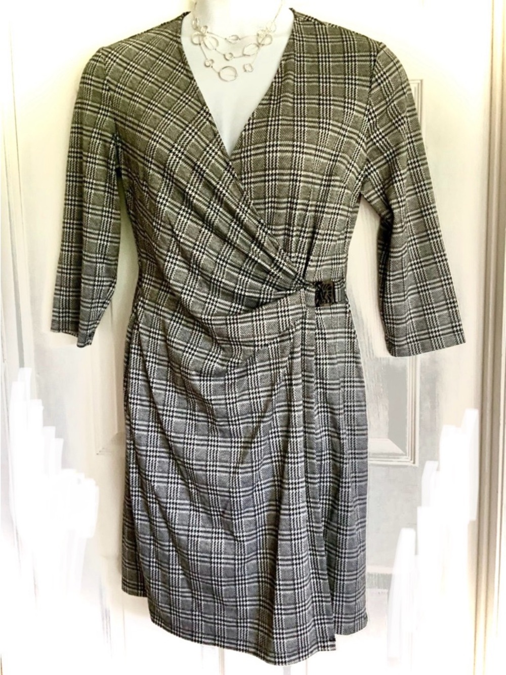 Anne Klein Gray Plaid Wrap Dress